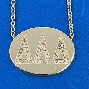 One Of A Kind. Tri Delta Pendant 14 k Yellow Gold and Diamond Pendant Necklace.